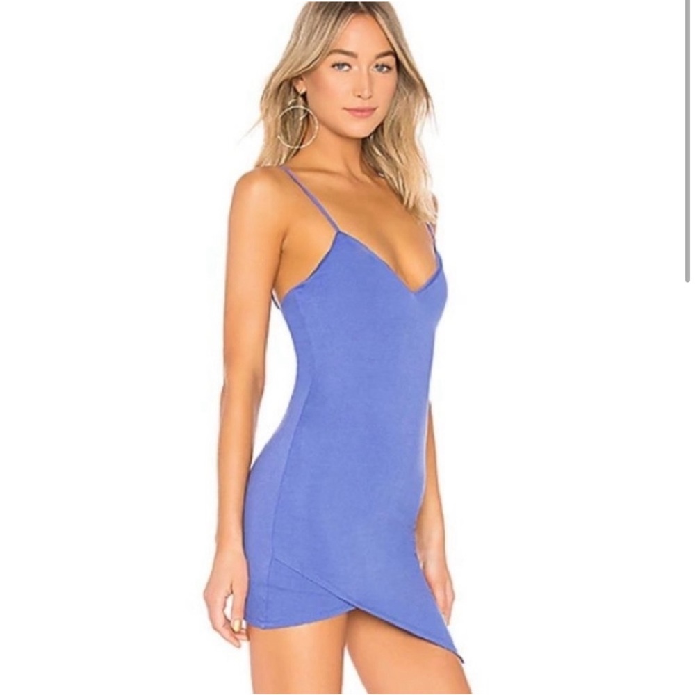 Lovers + Friends Revolve Aria Dress in Periwinkle Bodycon Asymmetrical V Neck - Picture 5 of 5